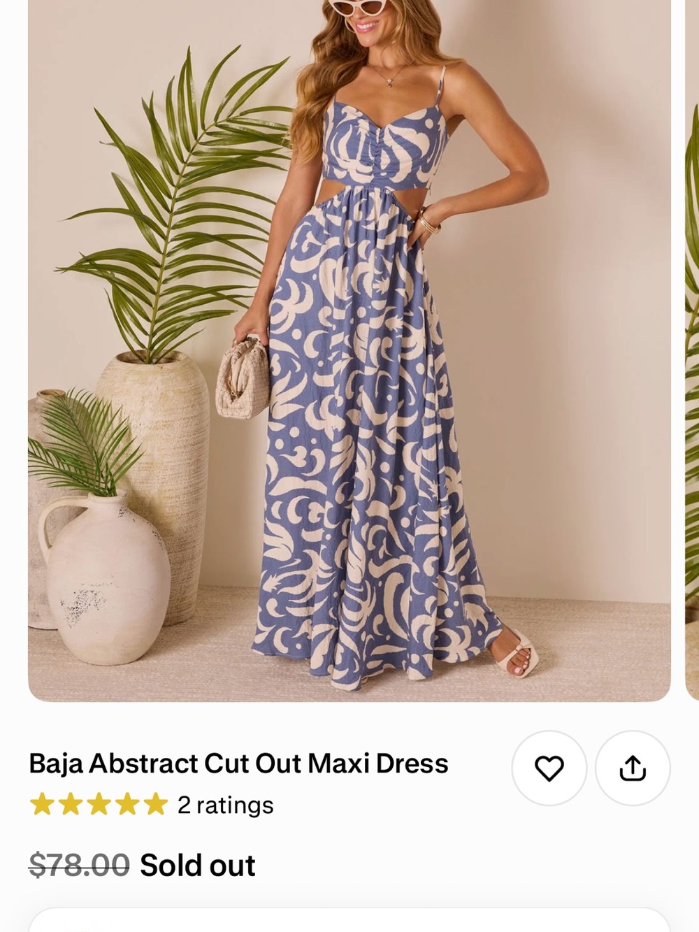 Vici Blue & Cream Abstract Cutout Maxi Dress